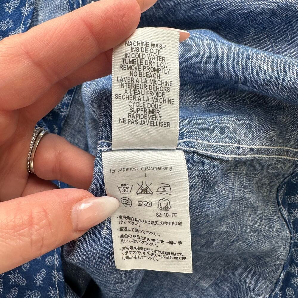 Frank & Eileen Blue Linen Pineapple Button Up Shirt front pocket lightweight XS - Picture 9 of 9
